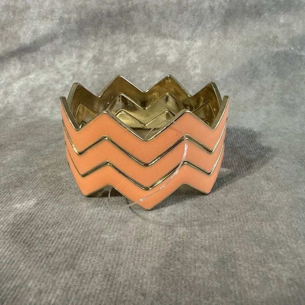 Zigzag Bangle Bracelets Set Of 3 Coral Goldtone